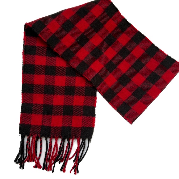 OGGI Canada Scarf Buffalo Print Red & Black Fringe - Picture 3 of 4